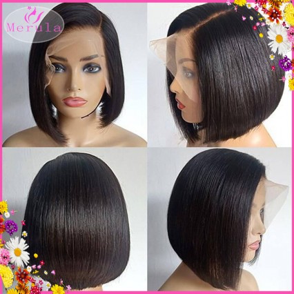 High Quality Raw Hair Lace Frontal Bob wig bone straight human hair short length natural hair line
